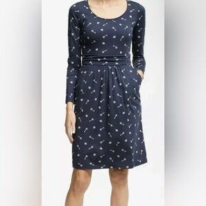 Navy Long Sleeve Dress with Key Print